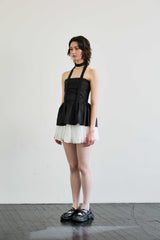 NOVA SMOCKED SCARF TUBE TOP / BLACK
