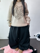 ロープラインリボンサイドセミバルーンワイドパンツ 🖤🤍 2カラーズ