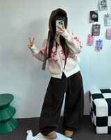 スノーフラワーカラーノルディックツーウェイジッパーニットジップアップ❤🖤🤎🩶🤍5カラー