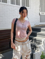 シースルーレイヤードボタンキャップスリーブショートスリーブ