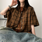 Handy Oversized Fit Checkered Short-Sleeved Shirt