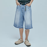 navajo pattern cut off bermuda pants light blue