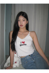 I Love Girl　vネックスリーブレスクロップトップ