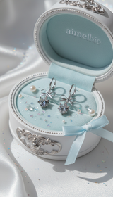 [IU Piercing] Dainty Heart Crystal and Ribbon Huggies Piercing - Silver Color