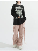 Strap cotton cargo pants