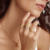 Plain 925 Silver + 14k gold plating Ring R058-01G