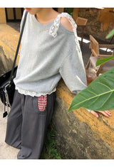 チェックディテールワイドスラックスパンツ