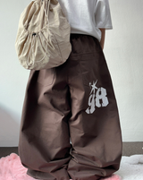 HIGH QUALITY 🐣 KOREAN / STRING 🤎 HIGHTEEN TEENAGER TATTOO LETTERING COTTON WIDE BALLOON LONG PANTS 🐣🤎🖤🩶💚 - 5 COLORS