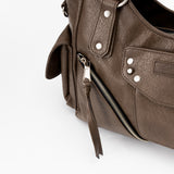 Studded Leather Shoulder Bag (Brown)