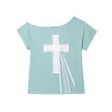 クロスオフショルダー Tシャツ- ミント