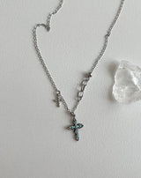 sif color twin cross turquoise vertical double ball short long layered gemstone necklace