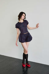 MINI HEART BALLOON SKIRT PANTS / NAVY