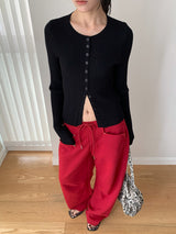 Chewing Ribbed Button Round Neck Long Sleeve Cardigan