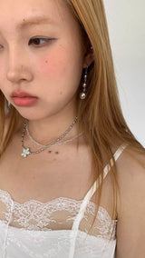 Three silver balls drop earrings