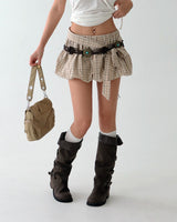Checkered Belt Set Pumpkin Balloon Miniskirt