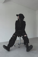 [unisex]レーザーダメージワイドデニム