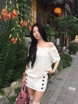 Vintage Button Off Shoulder Tee