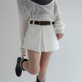 [Hariton] Back Banding Cutting Mini Pants Skirt Belt Set -2color
