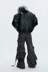 Hooded Leather Puffer Jacket