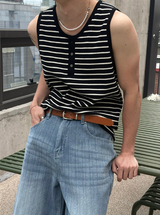 [S/S]ストライプヘンリーネックノースリーブ(3color)