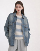 (UNISEX) Scratch Denim Shirts Jacket