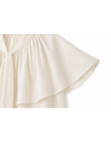 Leonie V-Neck Cape Tie Button Blouse Ivory