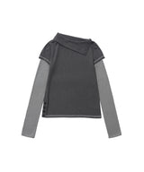 COWL NECK LAYERED LONG SLEEVE - CHARCOAL