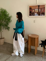 Work D-Ring Pintuck Balloon Wide Cotton Pants (4c)
