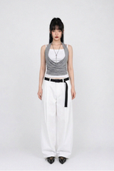 LAYERED-LOOK HALTER DRAPED TOP (3COLORS!)