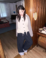 (2color) Check Button Roll-Up Wide Pants
