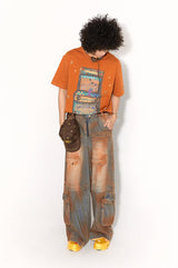 Summer loose and breathable short-sleeved T-shirt with hand-painted grainy print