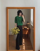 Berna Linen Collar Knit Short Sleeve T-shirt