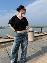 diamond bow wide denim pants