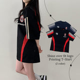 Shoes overfit logo printing color matching line short sleeve t-shirt