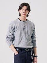26SS★ Textured Henley Neck Long Sleeve T-Shirts