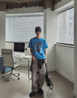 Grain Stud Washed Wide Denim Pants