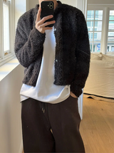 [Unisex] Hairy crop round knit cardigan(3color)