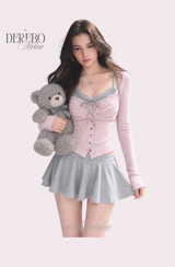 Lady Pink Gray Layered Long-Sleeve Top