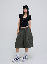 [U-BASIC] Slow button V-neck short sleeve