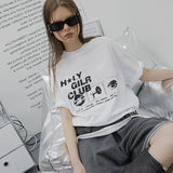 OVERSIZED HIP HOP DANCE STUDIO HOLY GIRL CLUB GRAPHICS SHORT SLEEVE T-SHIRT_WHITE