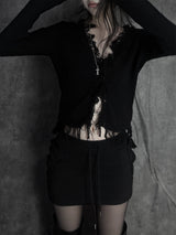 distressed fringe knit cardigan (2color)