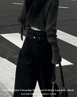 Y2K Back Point X Strap Bijo Wide Loose Fit Denim Long Pants (Black)