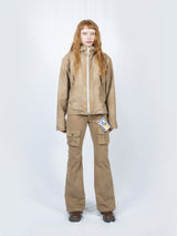 Curved Hood Leather Jacket (Beige)