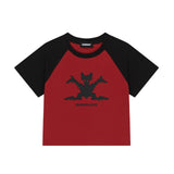 Bat Raglan Crop T-Shirt_Red