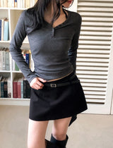 Unbalance Button Slim Rib T-shirt (5color)