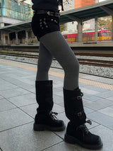 Vintage steel suede long boots