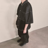 reverse terry pocket denim shortsleeve shirt_black