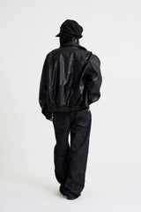 Curved leather overfit jacket