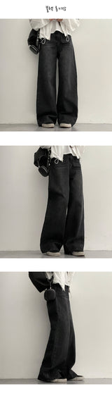 【ベーシック・ロング/S-3XL】イッチバックバンディングウォッシュデニムワイドパンツ