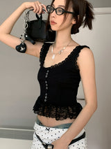 lace punching unneck sleeveless blouse